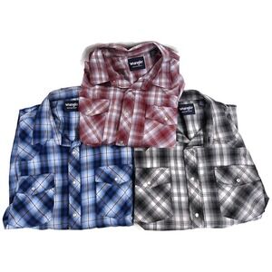 Wrangler Shirt Mens 2XL Plaid Western Pearl Snap Short Sleeve Lot Of 3